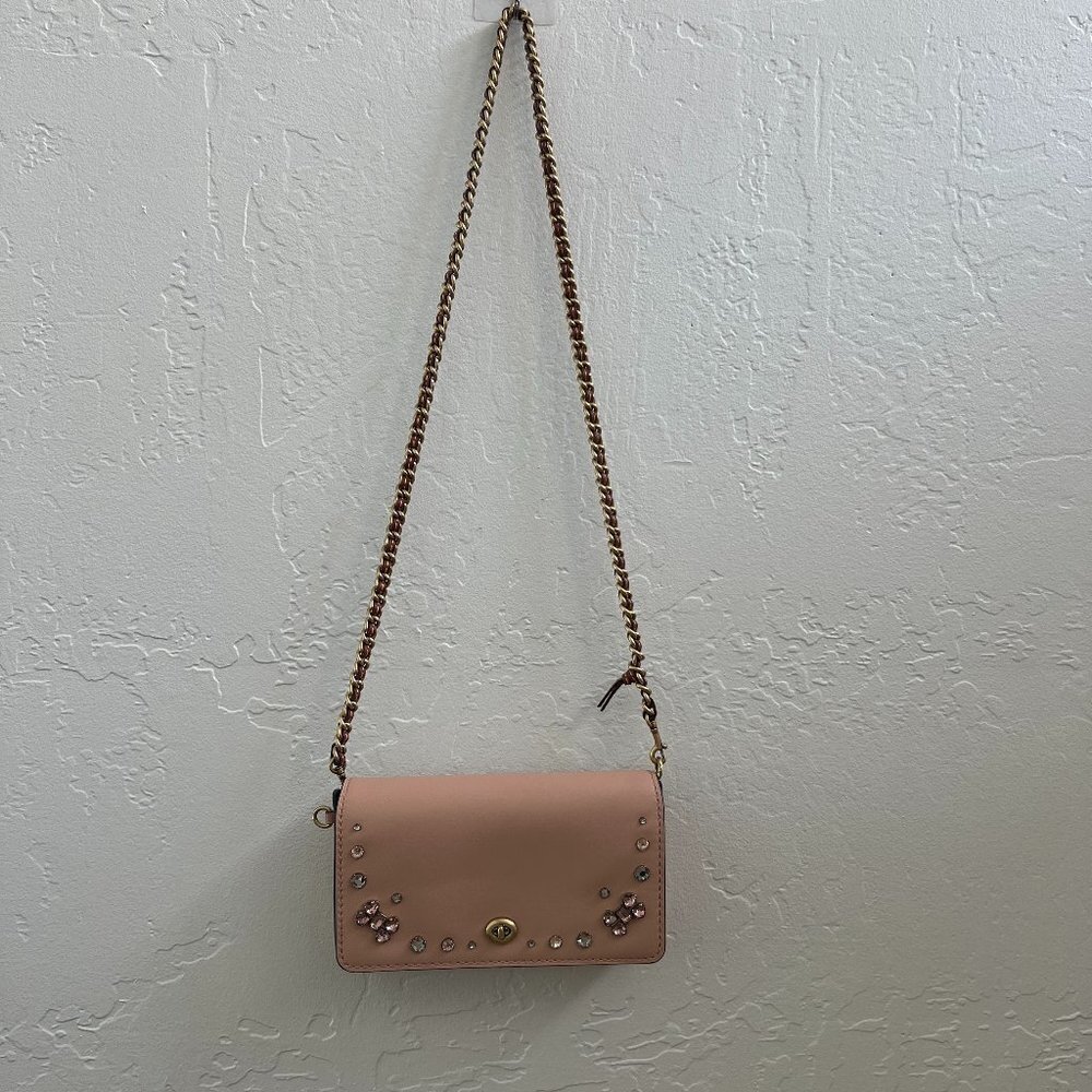 NEW Coach Dusty Pink Leather Crystal Embellished Dinky Crossbody Bag - Picture 3 of 12